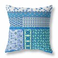 Palacedesigns 18 in. Patch Indoor Outdoor Throw Pillow White & Turquoise Blue PA3105012